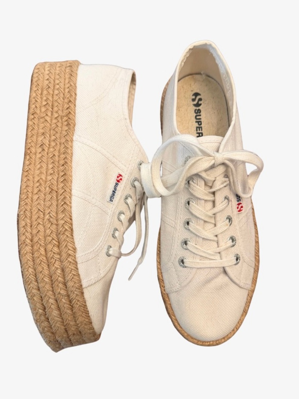 Superga Cream Canvas Platform Espadrille Lace-Up Sneakers